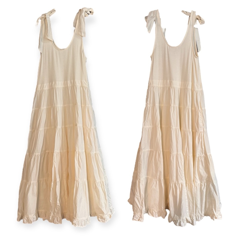 Chelsea & Violet Peplum Bow Tie Shoulder Tiered Ribbed Off White Dress Bridal - Picture 2 of 14
